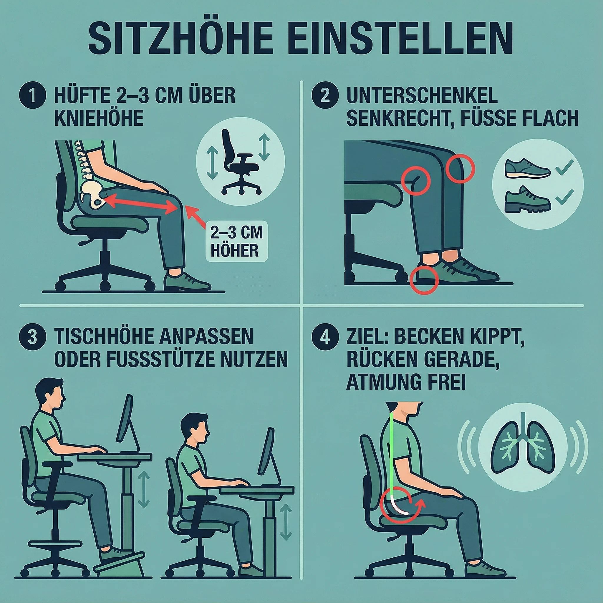 Sitzhöhe richtig einstellen – Illustration