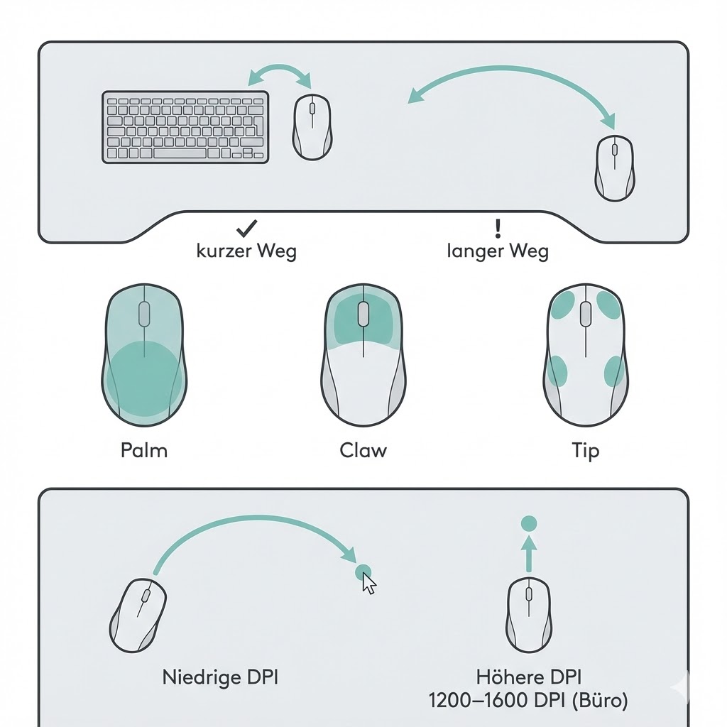 Maus-Position ergonomisch: Nähe zum Körper, kurze Hebel und neutrale Schulter