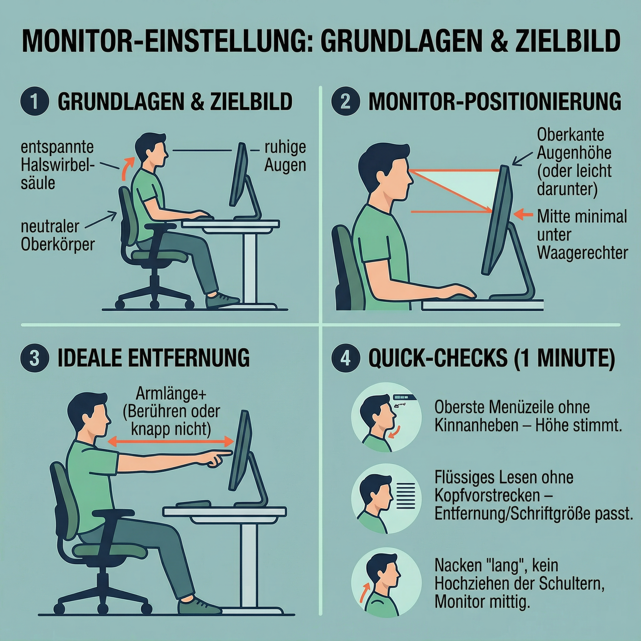 Ideale Entfernung zum Monitor – Armlänge+ (55–75 cm) bei 24–32 Zoll
