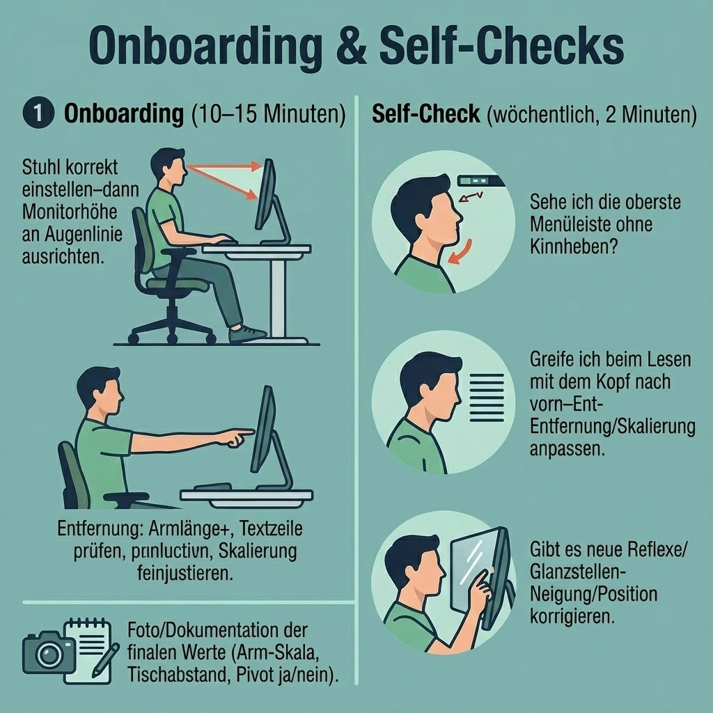 Monitorhöhe richtig einstellen – Onboarding & Self-Check