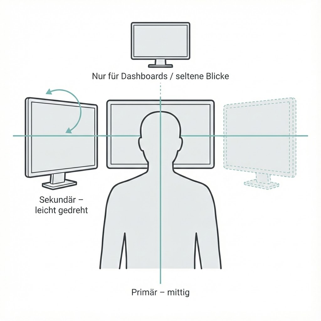 Multimonitor Setup – primär mittig sekundar rechts links